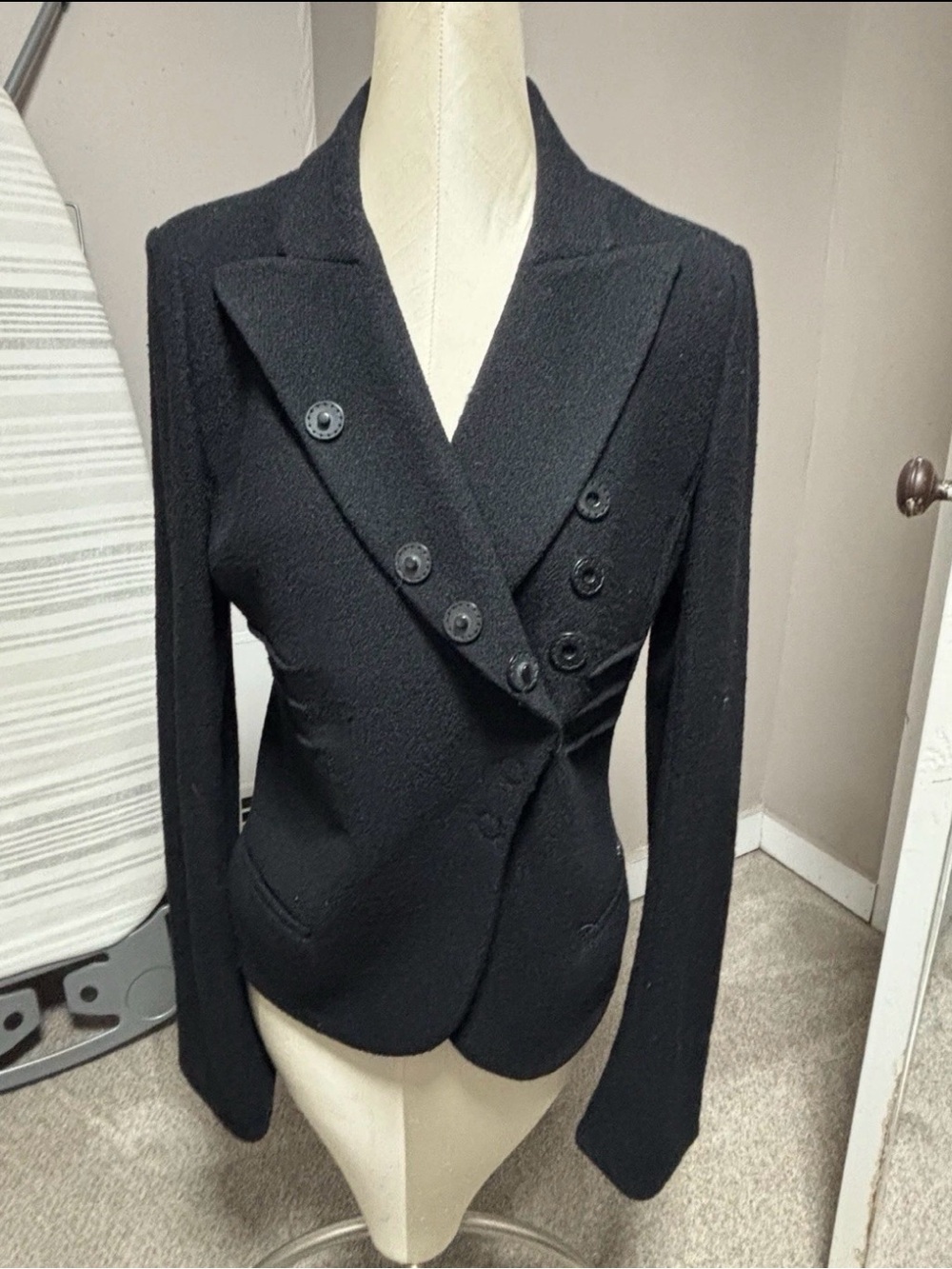 Sonia Rykiel Black Double-Breasted Textured Blazer